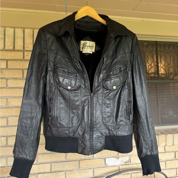 Vintage Black Leather Bomber Jacket Large - Picture 1 of 8